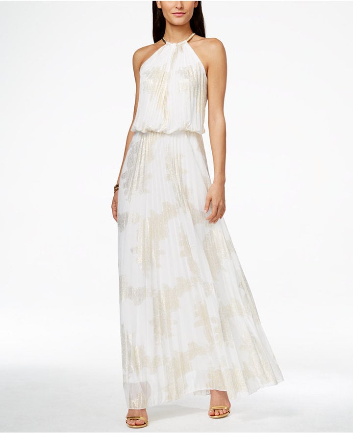 msk pleated blouson halter gown