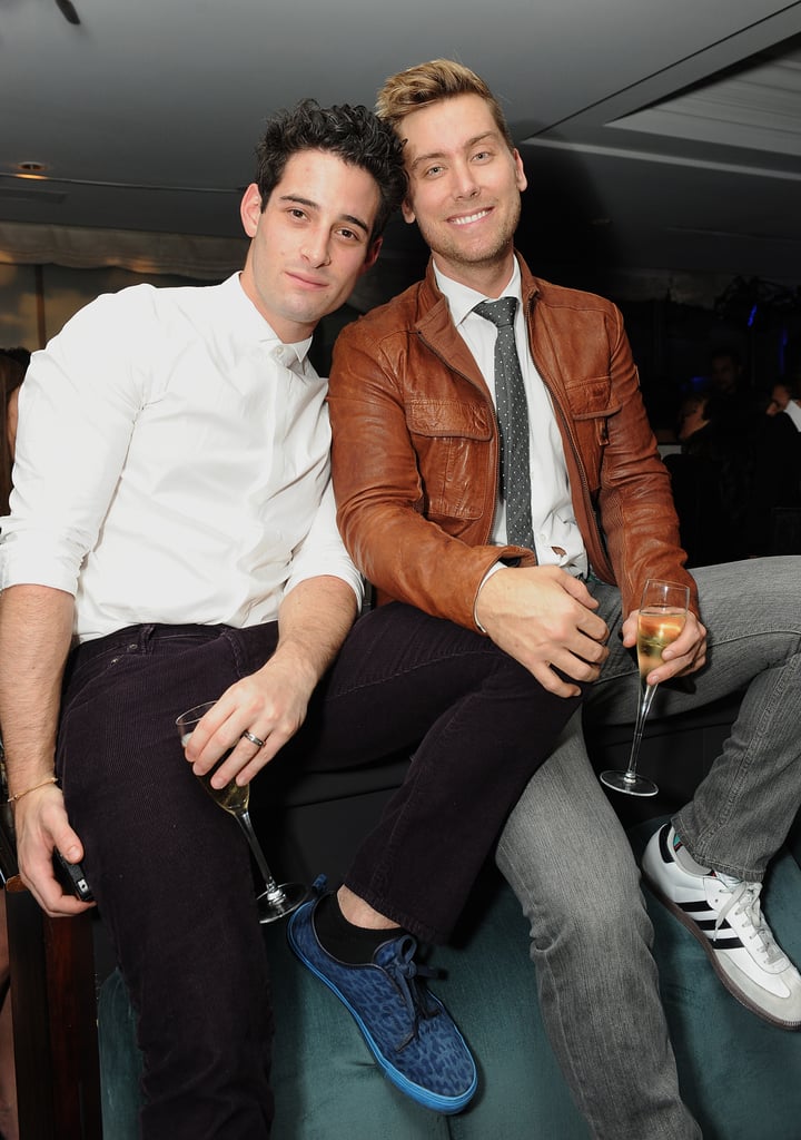 Lance Bass and his fiancé, Michael Turchin, posed at the Delta bash.