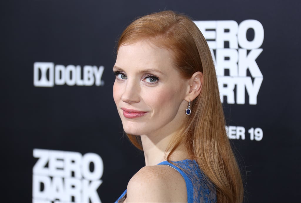 Jessica Chastain With Deep Side Part and Straight Hair in 2012