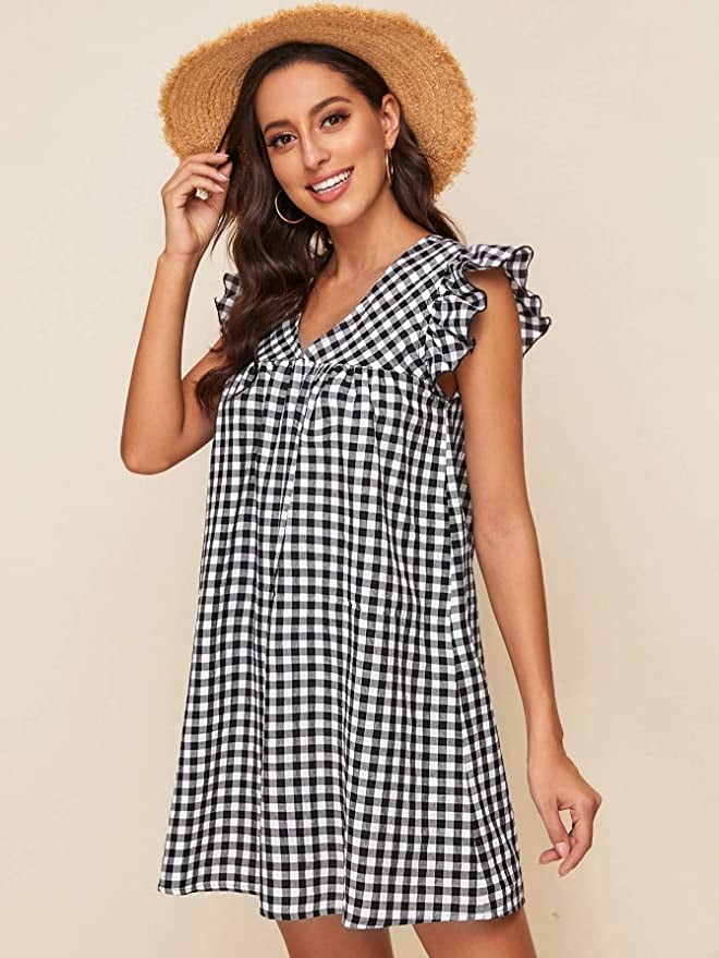 Romwe V Neck Ruffle Dress