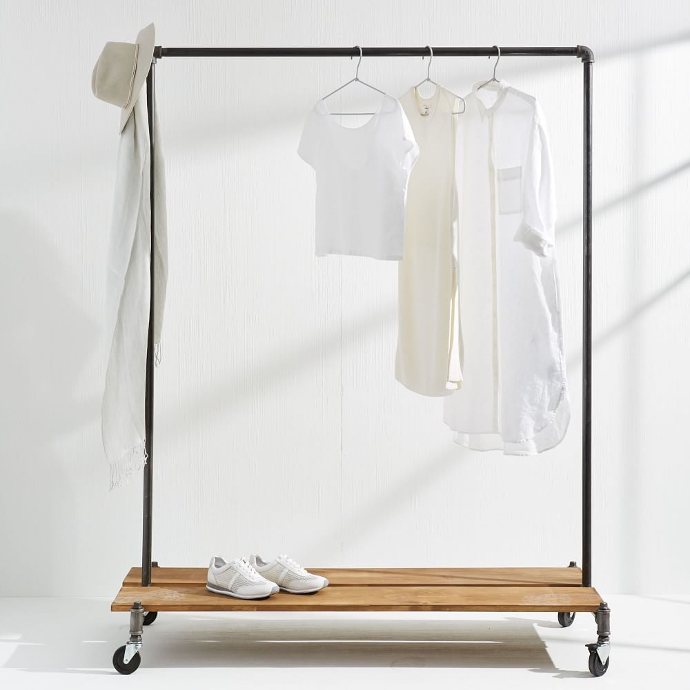 A Clothing Rack on Wheels: Monroe Trades Clothing Rack and Distressed Wood Platform