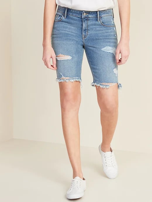 Old Navy Mid-Rise Distressed Jean Bermuda Shorts -- 9-inch inseam