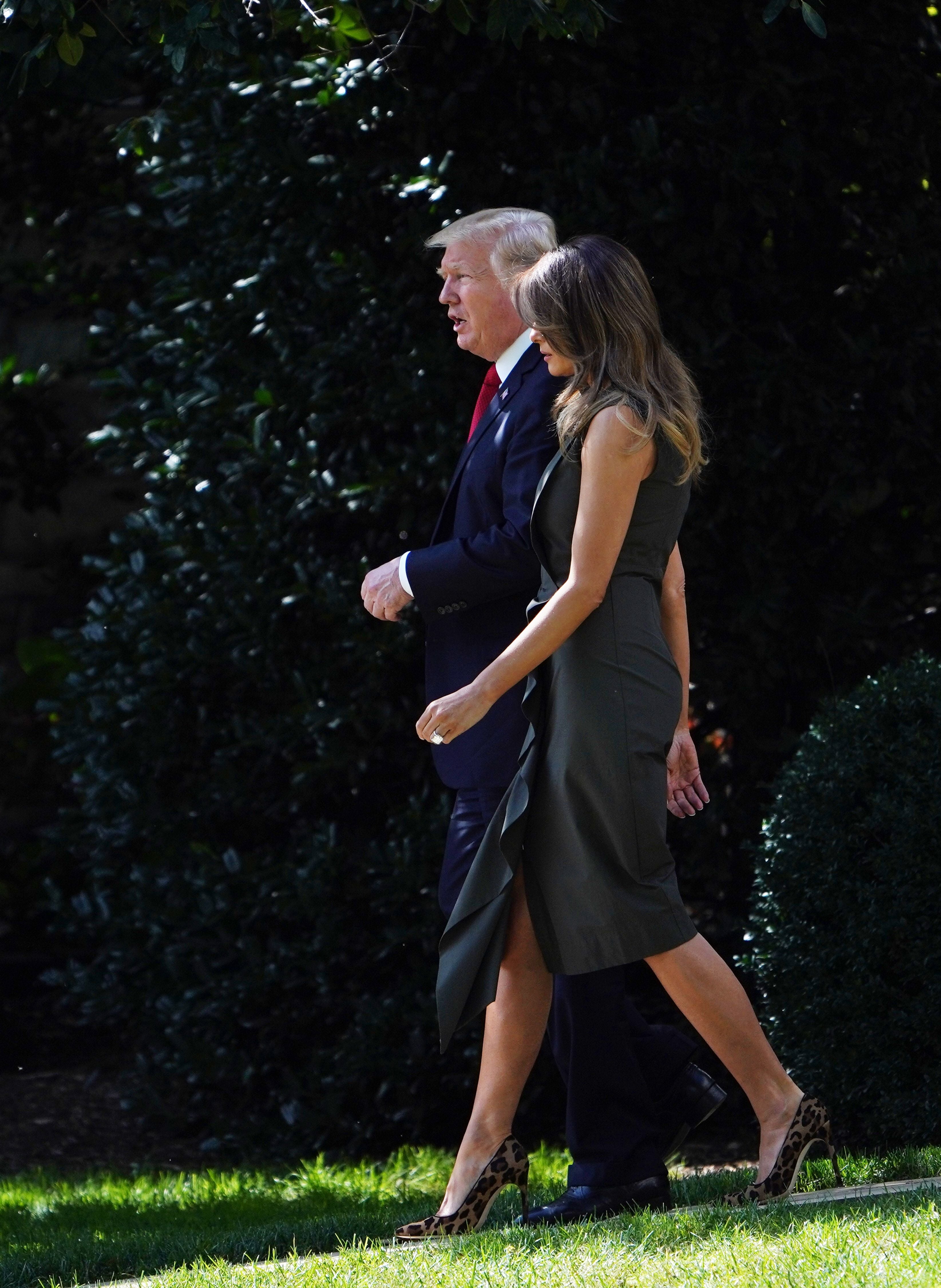 Melania Trump Wearing Green Dress and Leopard Heels | PS Fashion