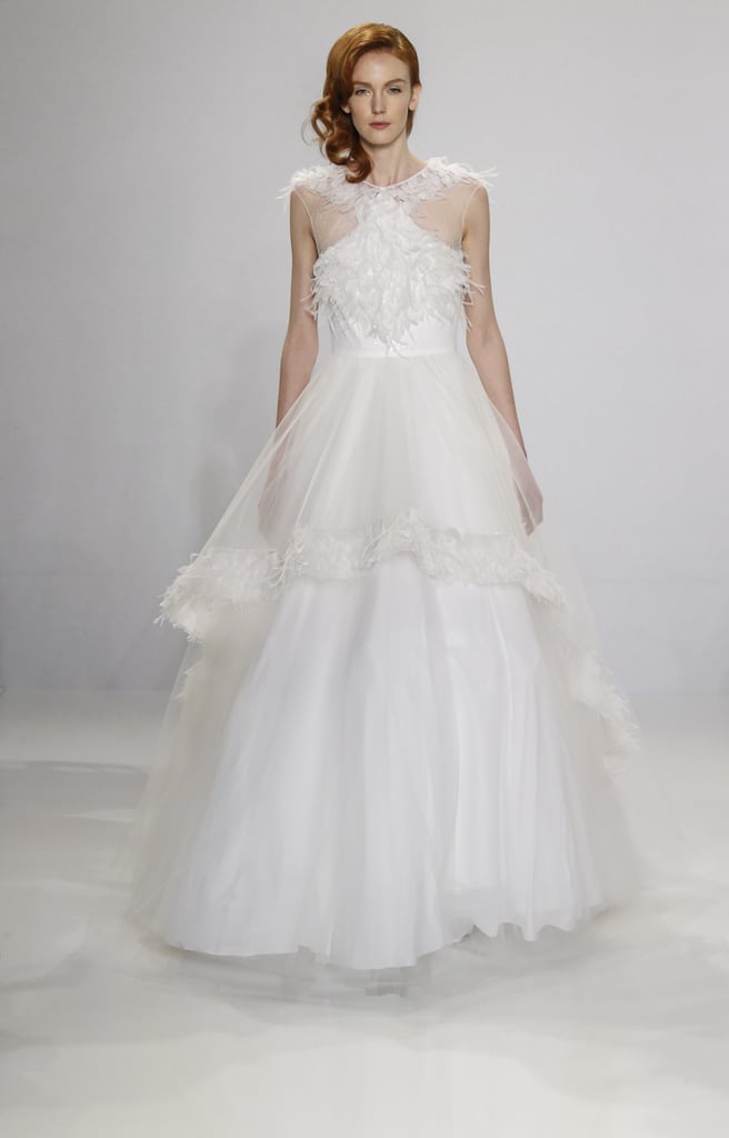 Feather appliqué ballgown.