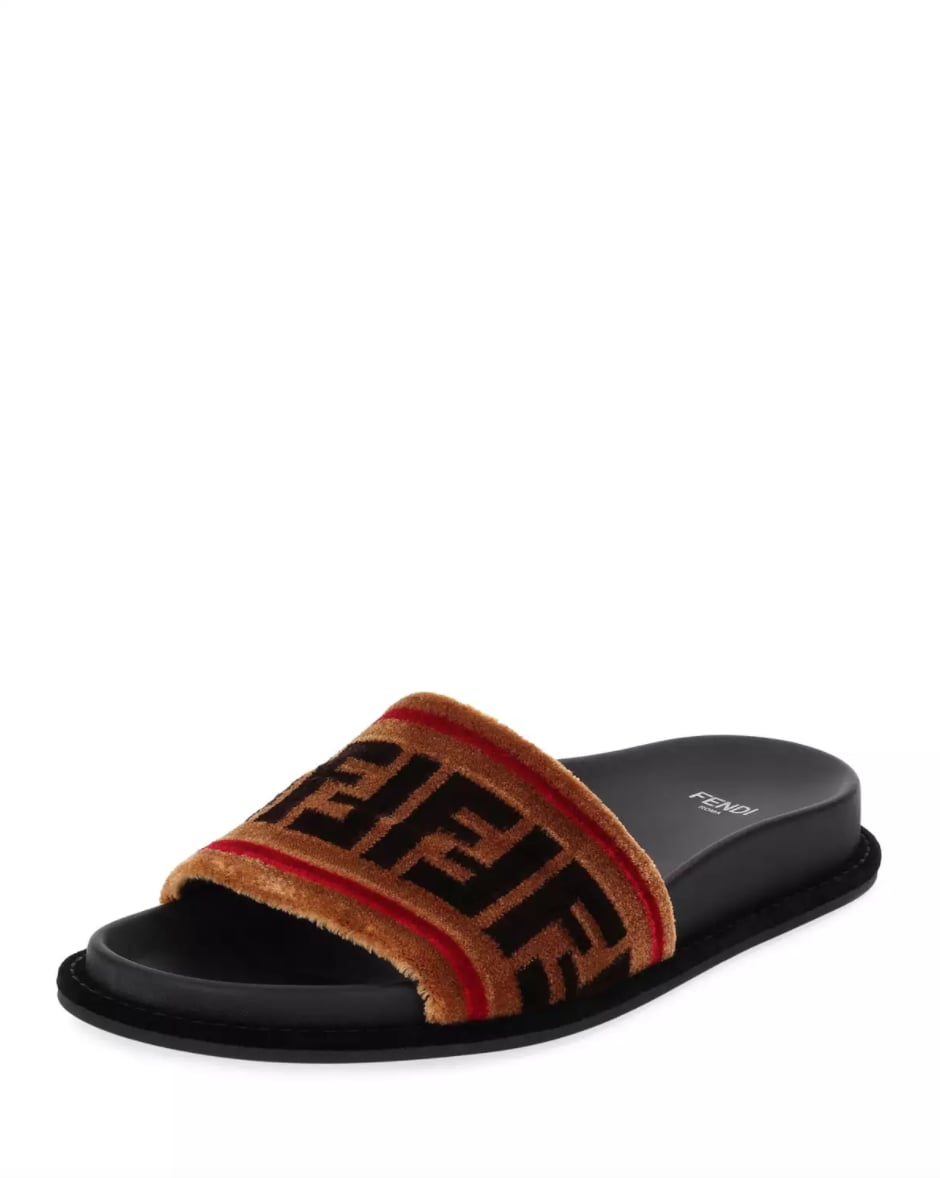 Fendi logo print velvet outlet slides
