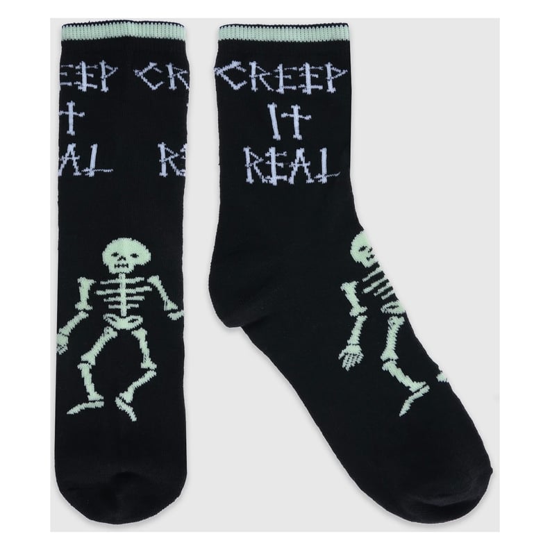Glow-in-the-Dark Crew With Skeleton & Cuff Tipping Halloween Socks