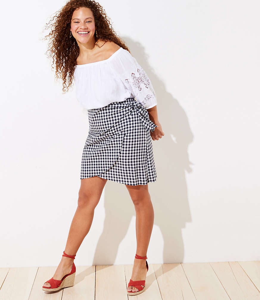 Loft Gingham Wrap Shift Skirt