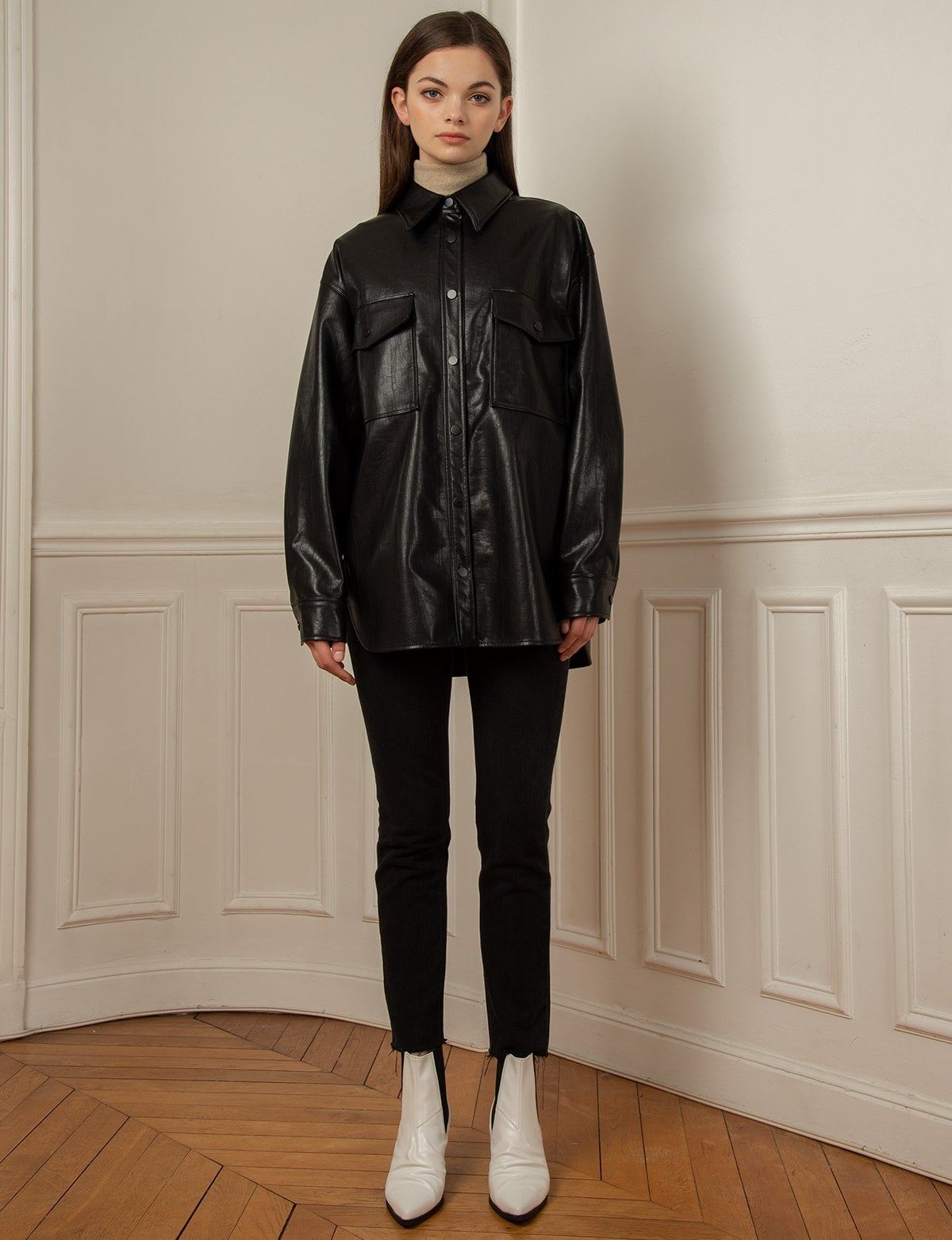 Pixie Market Black Vegan Leather Shirt 