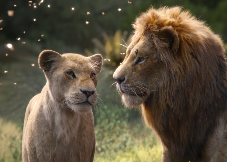 狮子王,左起:娜娜(声音:碧昂丝Knowles-Carter),木法沙(声音:詹姆斯·厄尔·琼斯),2019年。迪士尼电影/礼貌埃弗雷特收集
