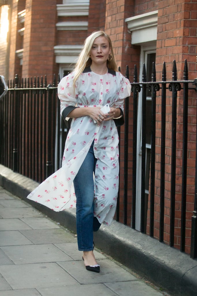 Unfasten the bottom buttons of your maxi dress to let the blue denim peek through.