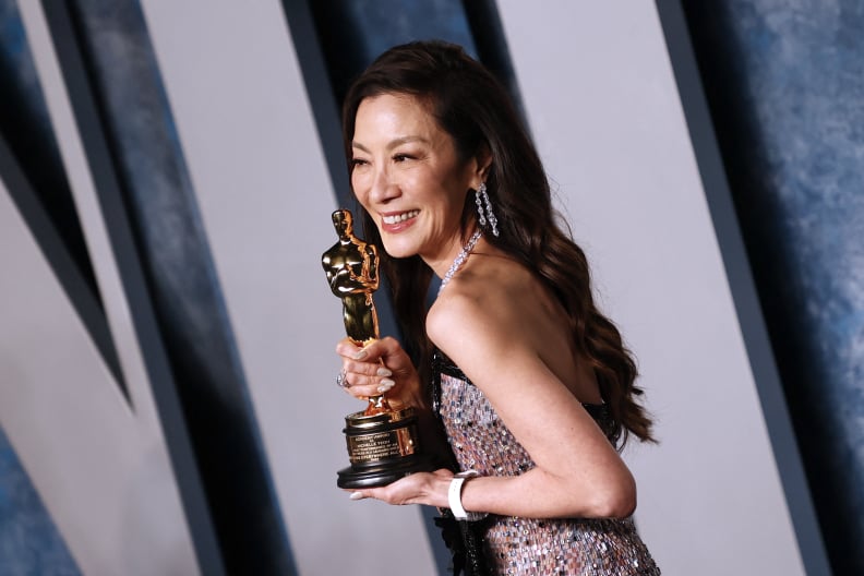 TOPSHOT - Malaysian actress Michelle Yeoh, winner of the Oscar for Best Actress in a Leading Role for 
