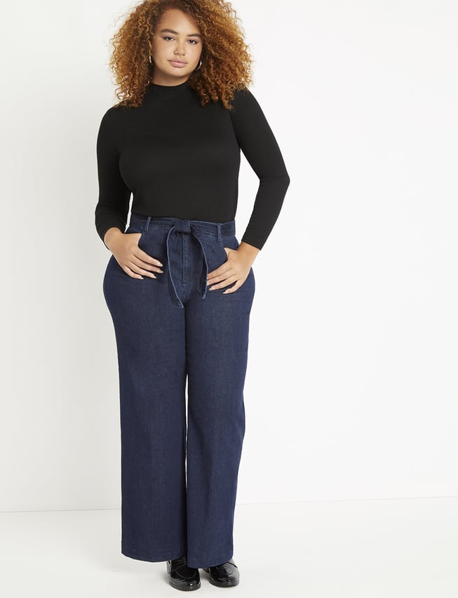 Eloquii Classic Fit Belted High Rise Wide Leg Denim