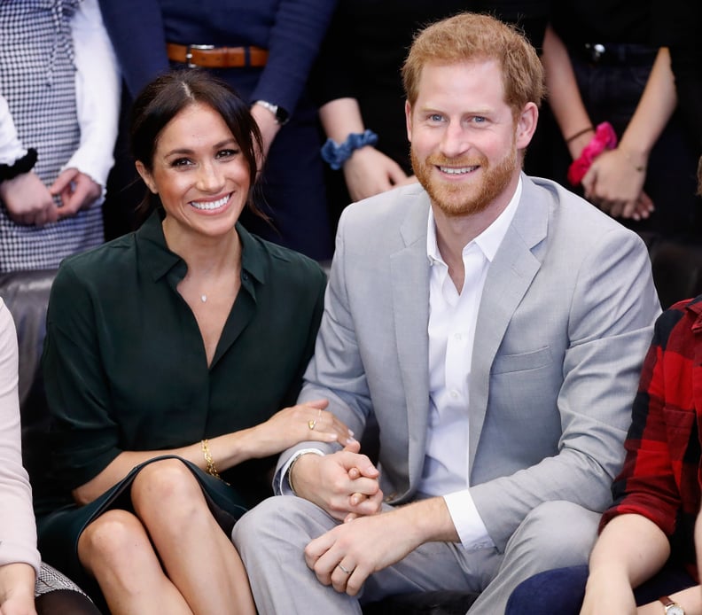 PEACEHAVEN, UNITED KINGDOM - OCTOBER 03:  (EDITORS NOTE: Retransmission with alternate crop.)  Meghan, Duchess of Sussex and Prince Harry, Duke of Sussex make an official visit to the Joff Youth Centre in Peacehaven, Sussex on October 3, 2018 in Peacehave