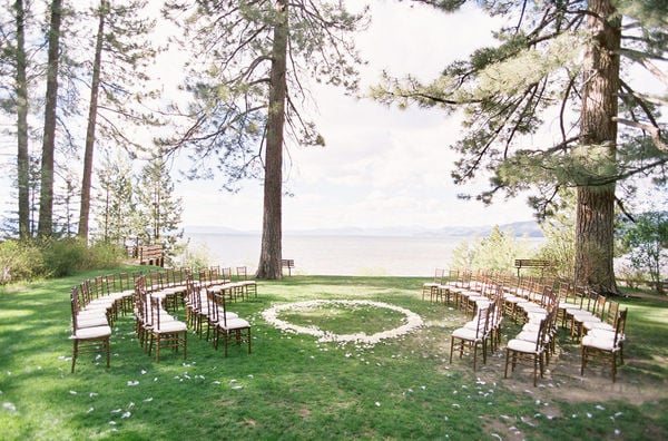 If you're in the midst of gorgeous scenery, then why not try a ceremony in the round? Not only will your guests get a unique view, but you'll also be (literally) surrounded by your loved ones during that special moment.
Photo by Jose Villa via Style Me Pretty