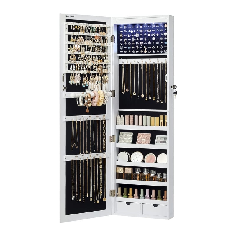 SONGMICS 6 LEDs Mirror Jewelry Cabinet