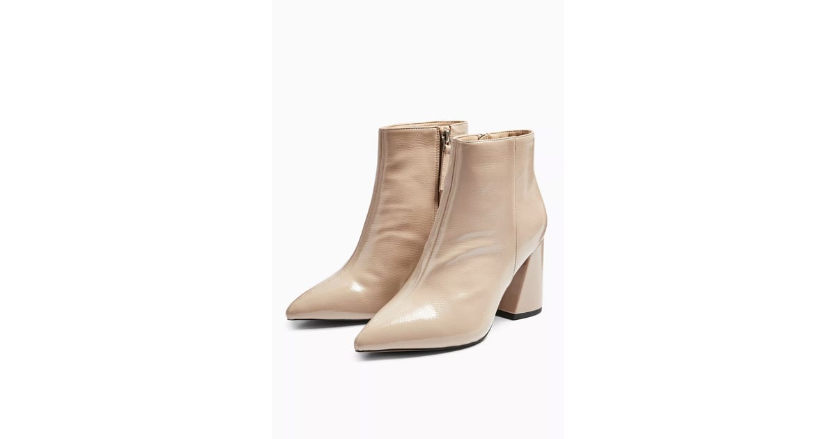 Topshop Hackney Taupe Pointy Patent Boots | Best Wide-Fit Boots For ...