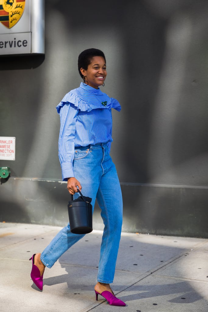 Tamu McPherson's ruffled blouse is the perfect way to dress up denim.