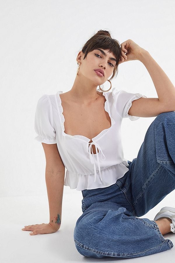 UO Riley Ruffle Tie-Front Blouse