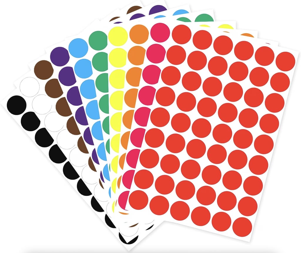 Orizulink Writable Colored Dot Stickers ($5)
As an art history minor, these colorful dot stickers will always remind me of John Baldessari's work. However, it dawned on me that they are the perfect way to put a polka-dot pattern on just about anything, from your filing cabinet to your trash bin. Happy polka dotting!