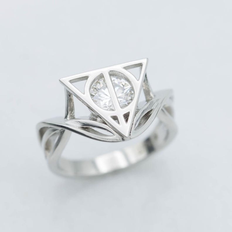 Harry Potter Deathly Hallows Diamond and Moissanite Ring in 18kt White Gold