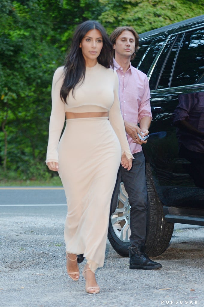 Kim Kardashian showed some skin when she stepped out for a Thursday lunch with BFF Jonathan Cheban in Southampton, NY, on Thursday.