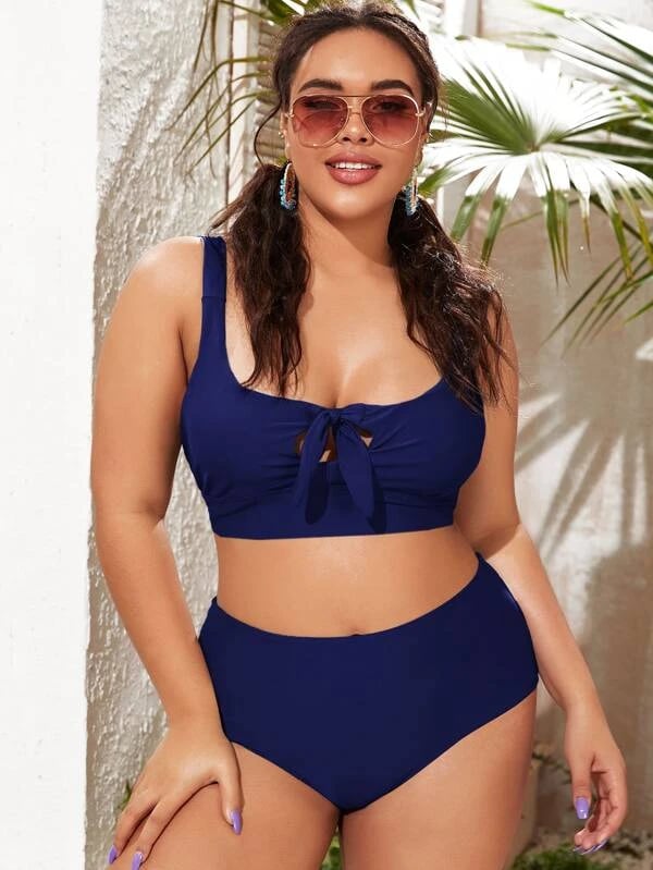 Shein Plus Knot Front High Waisted Bikini Swimsuit