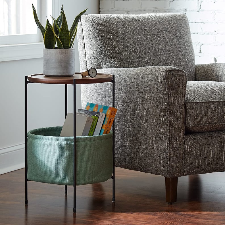 Rivet Meeks Round Side Table with Fabric Storage Basket