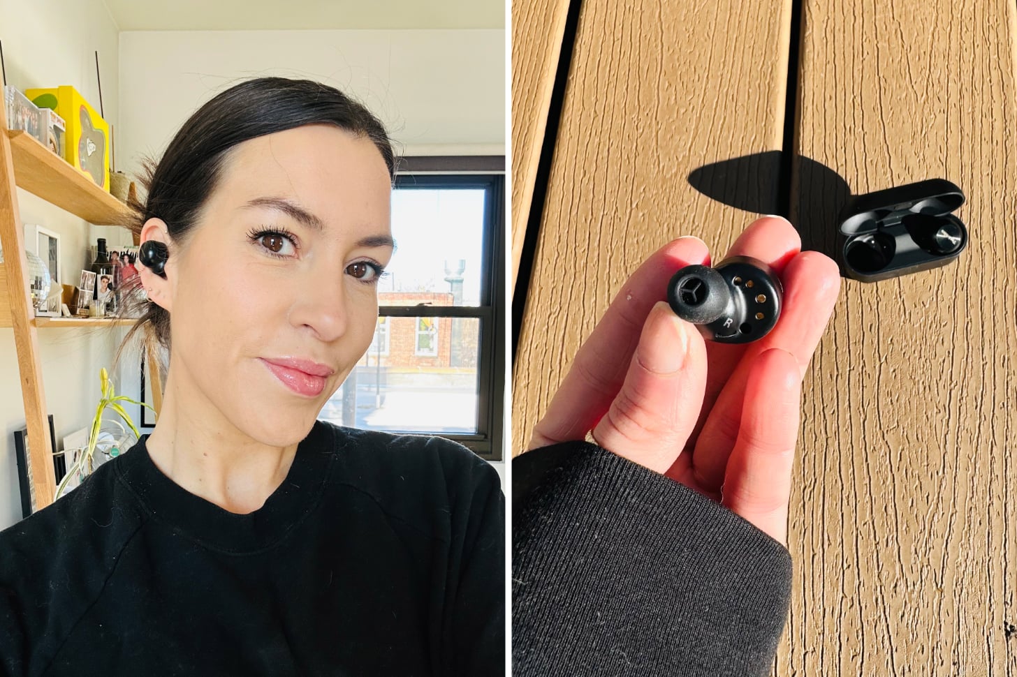 photo of Technics AZ100 Earbuds in ear and out of ear