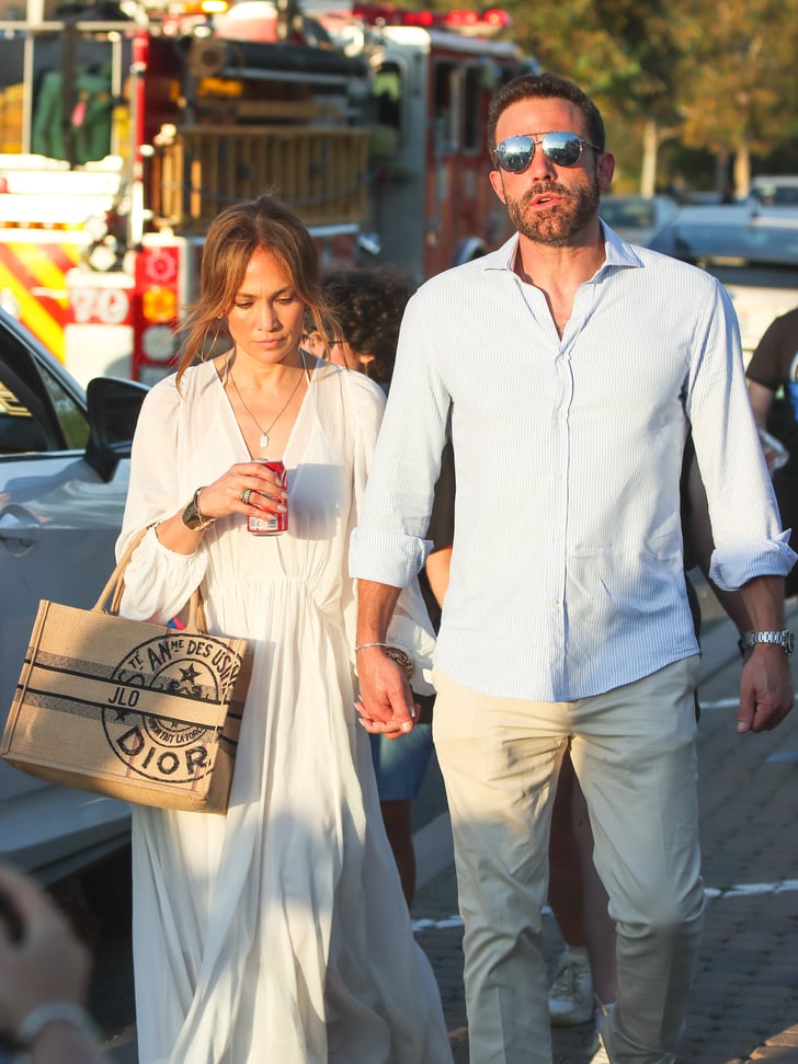 Jennifer Lopez's White Maxi Dress and Adidas x Gucci Slides | POPSUGAR  Fashion