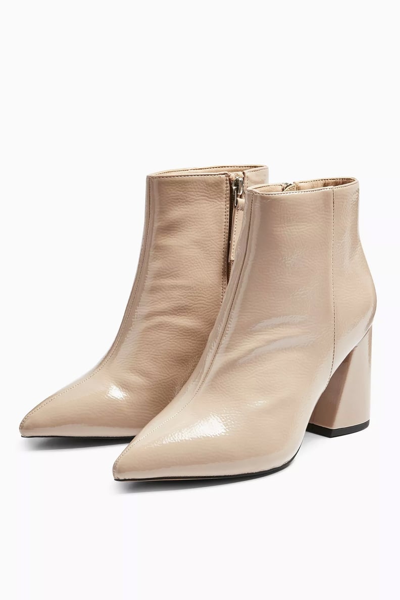 Topshop Hackney Taupe Pointy Patent Boots