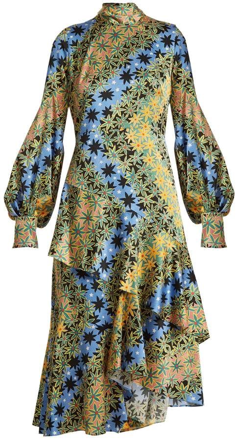 Peter Pilotto High-Neck Floral-Print Silk Dress