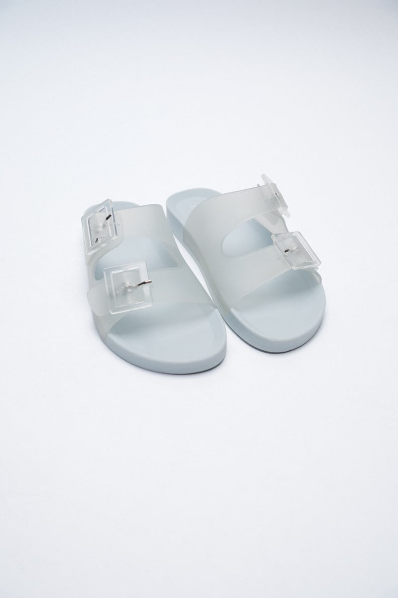 Zara Rubberized Buckle Slide Sandals