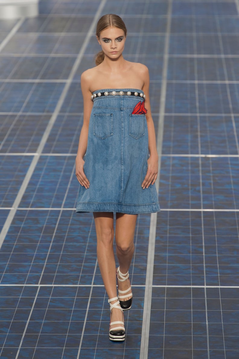 CHANEL Black Blue Strapless Mini Dress Runway, 2013