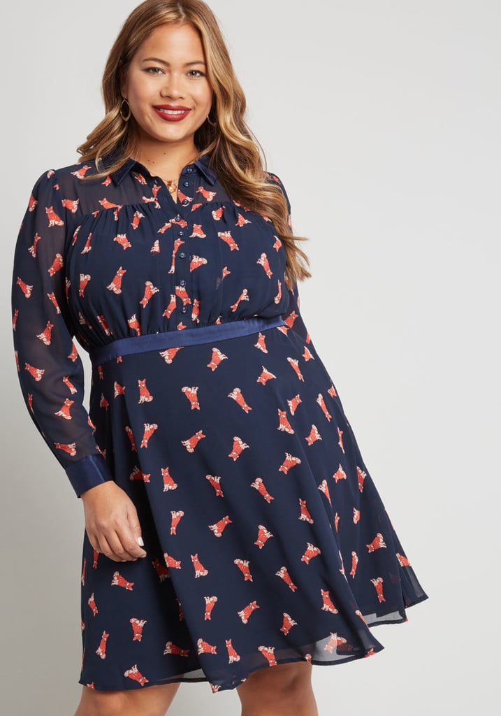 ModCloth Long Sleeve Chiffon Shirt Dress in Foxes