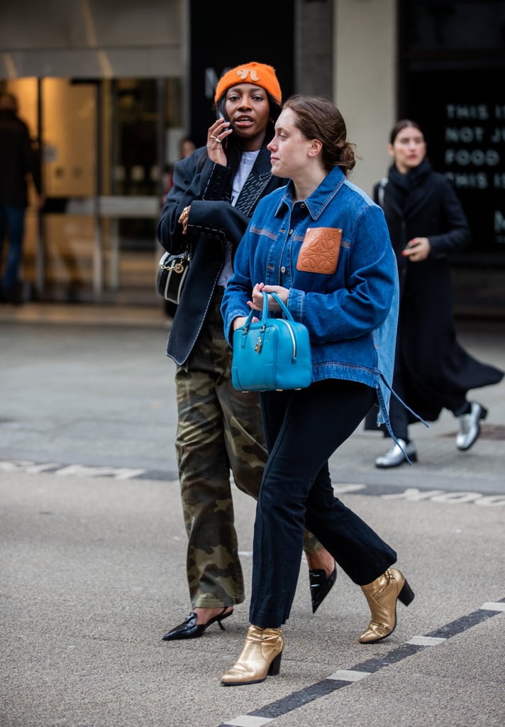 Denim meets leather in the form of crafty patchwork this season, providing a luxe touch to a classic wardrobe staple. While some jackets are updated with just a simple pocket, others have more involved leather panels that you can accent with your accessories, whether it's a brightly colored purse or metallic boots.