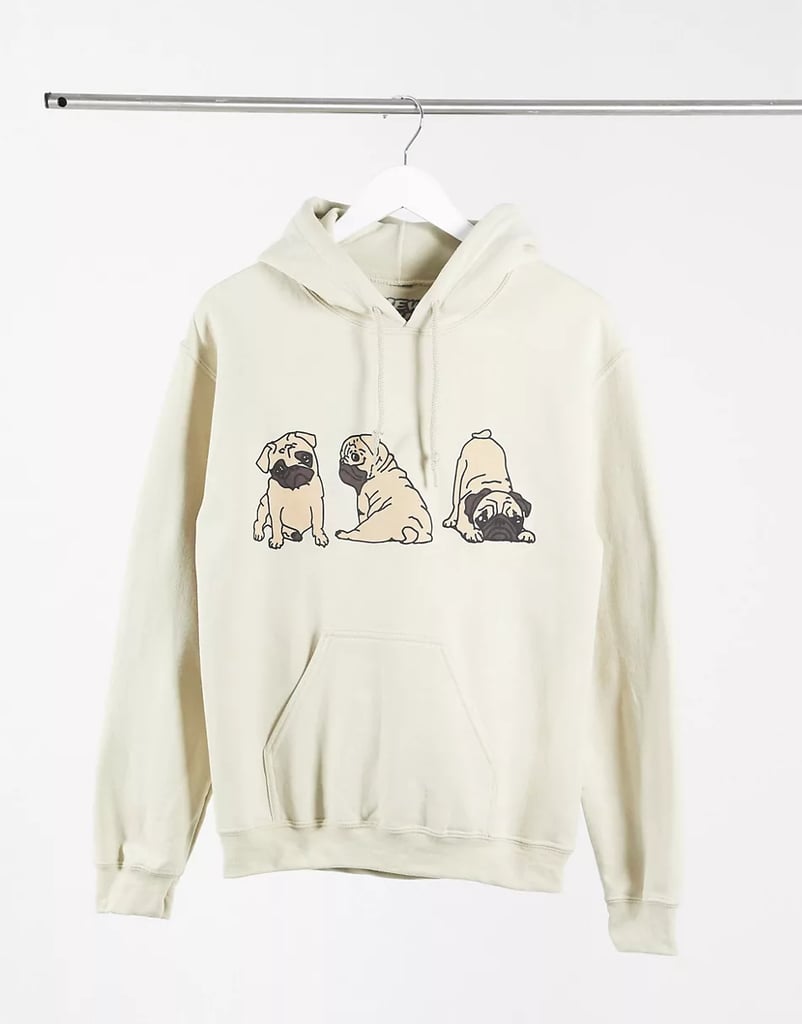 A Stylish Sweatshirt: New Love Club Oversized Hoodie With Pug Print in Sand