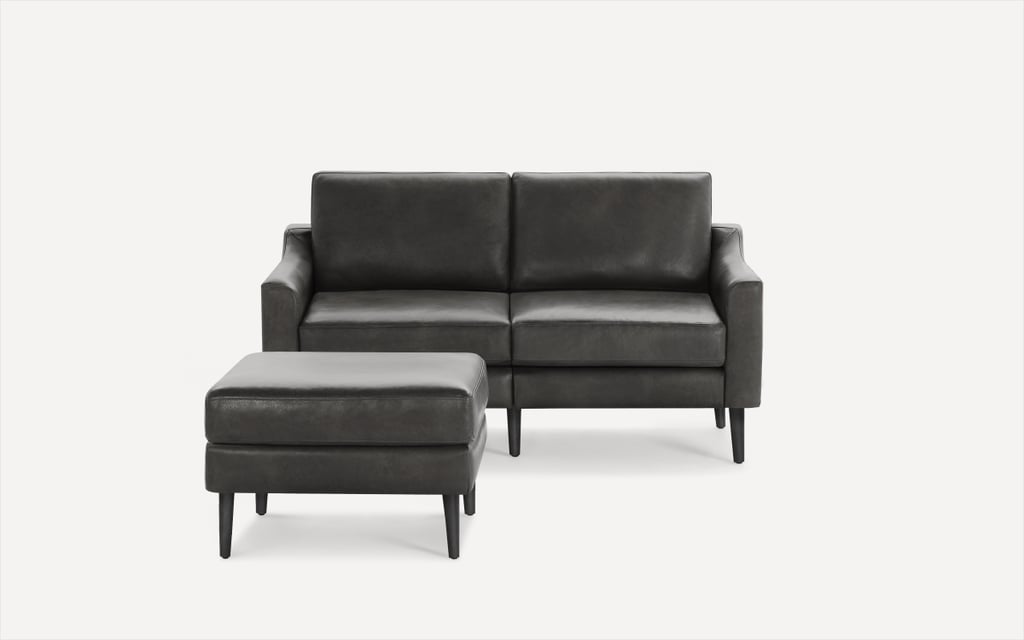 Something Leather: Burrow The Nomad Leather Loveseat With Ottoman