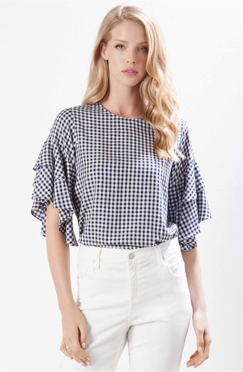 Karen Kane Ruffle Sleeve Gingham Blouse