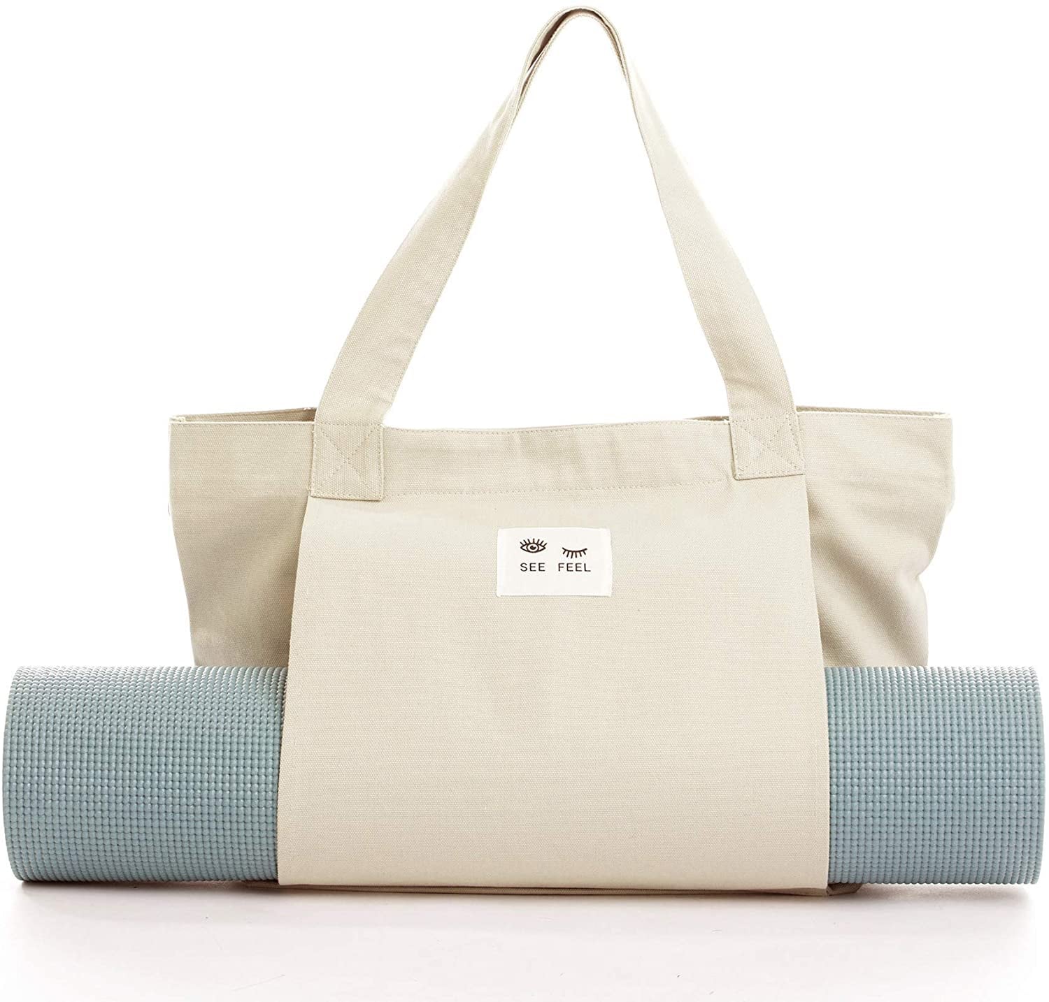 Yoga Tote Bag, Large Capacity Yoga Mat Carrier Lightweight Portable  Shoulder Bag Picnic Mat Bag for Office Workout Travel Beach Gym (Khaki)