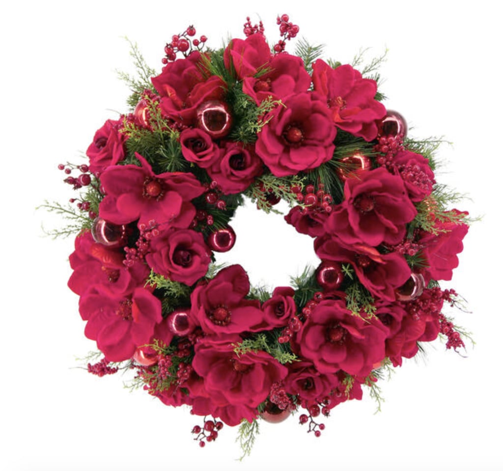 Bloom Room Holiday Christmas Rose Magnolia & Bauble Wreath Red