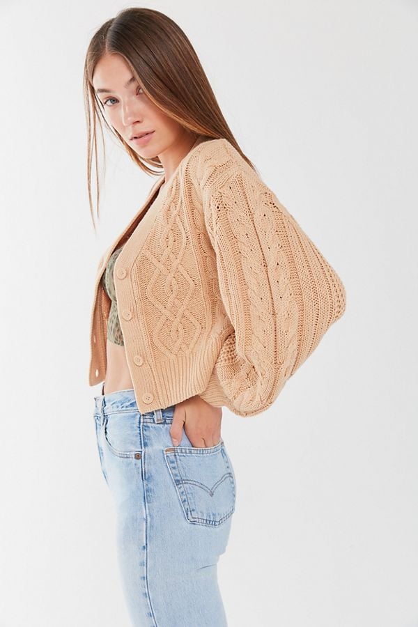 UO Elena Cable Knit Cardigan Sweater