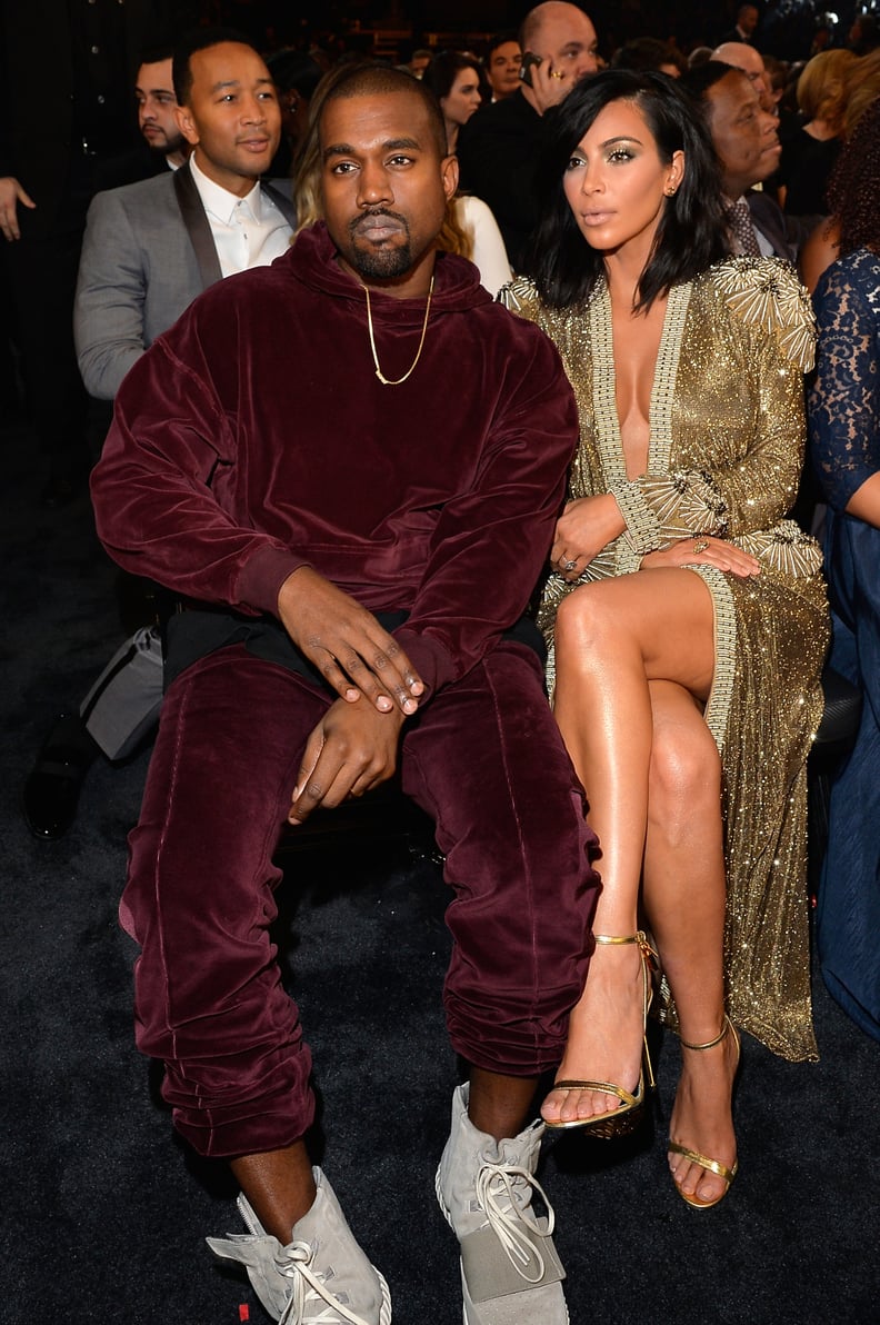 When Kim hit the Grammys in a gilded Jean Paul Gaultier robe and Kanye just relaxed in a sweatsedo.
