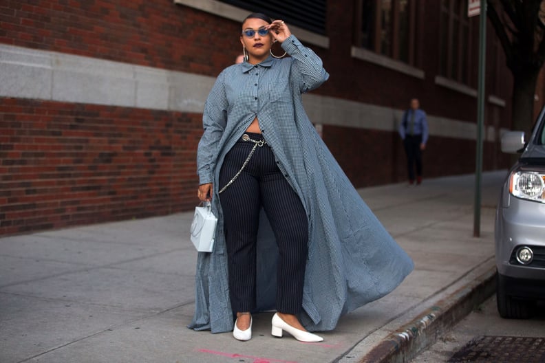 Paloma Elsesser in a Long Plaid Shirt