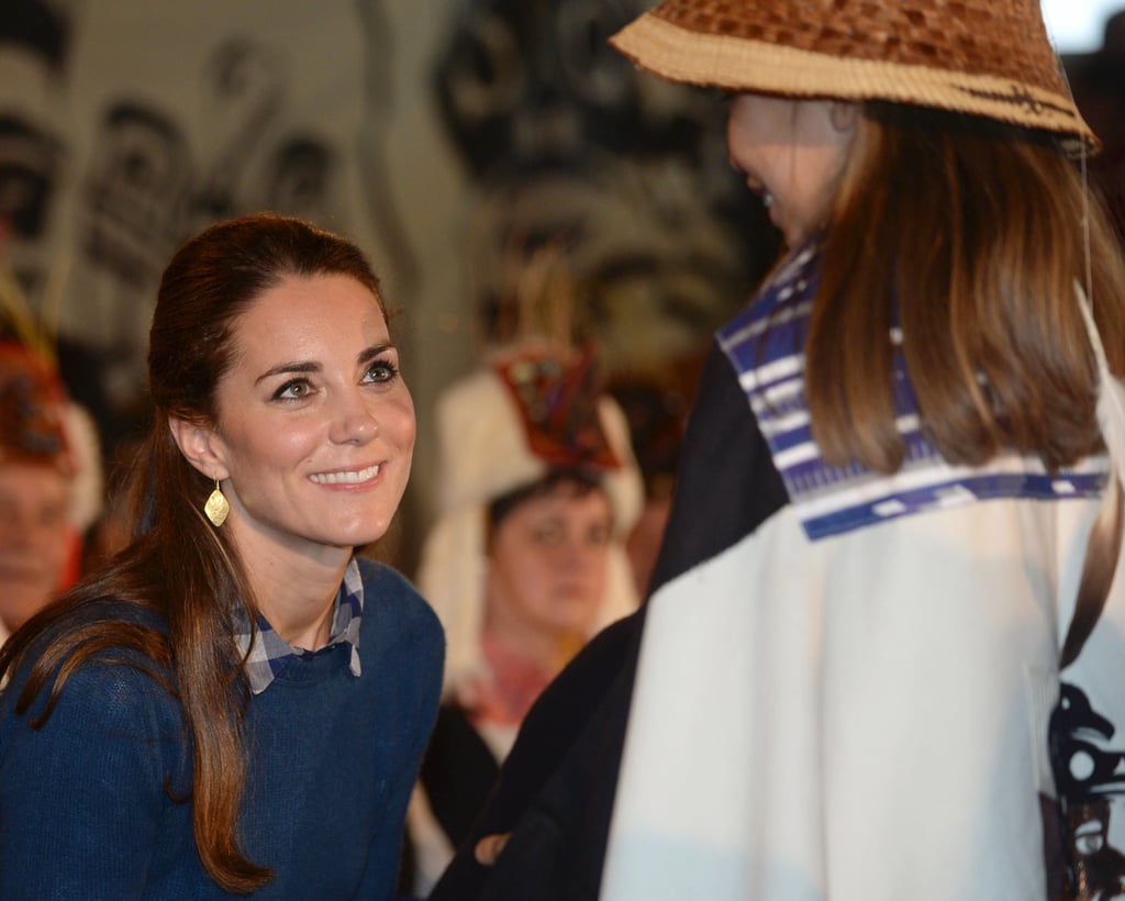 During her tour of Canada, Kate opted for a few jewelry choices with a local flavor. First up were the Large Kite Double Drop Earrings costing $1,105 from Canadian jeweler Pippa Small.