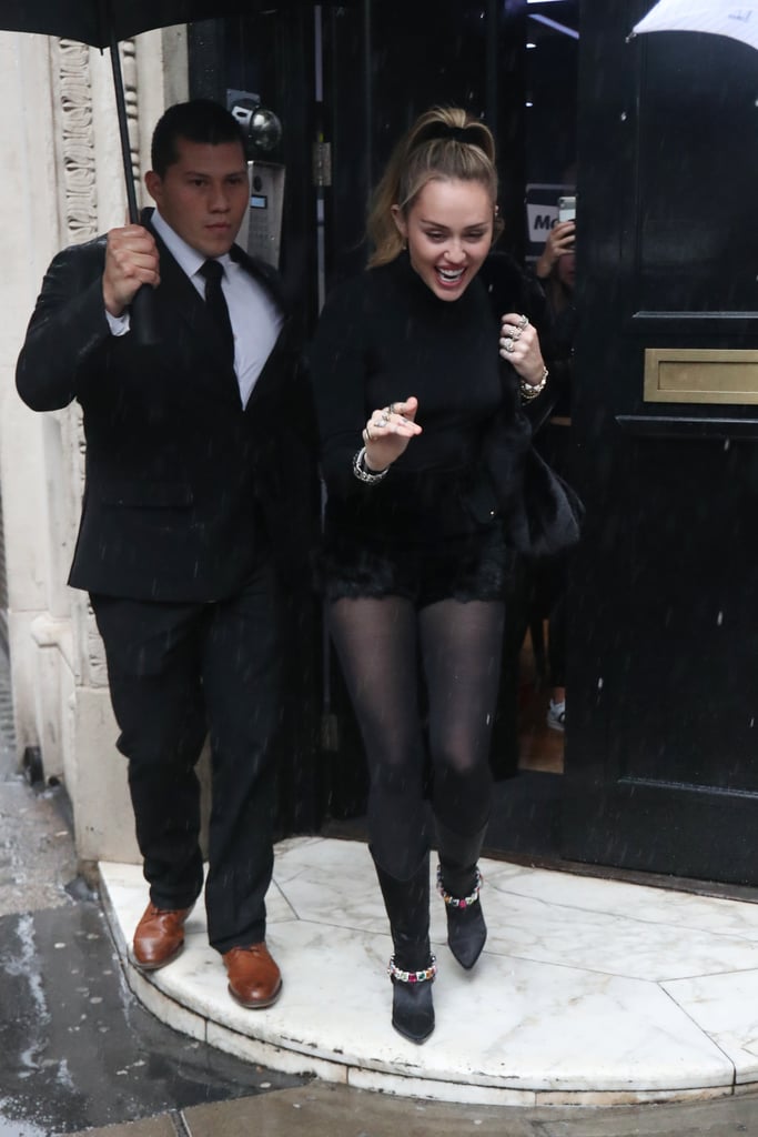 Miley Cyrus Leather Skirt in London 2018