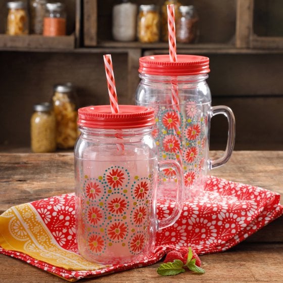 The Pioneer Woman Simple Homemade Goodness 32-Ounce Double-Wall Mason Jar with Lid and Handle, Set of 2 ($13)