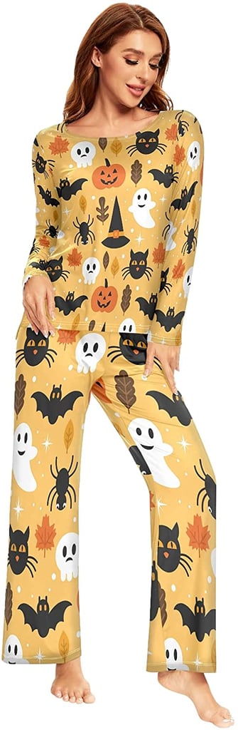 ALAZA Halloween Pumpkin Ghost Skull Pajamas Set