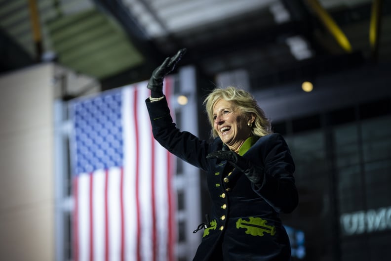 PITTSBURGH, PA - NOVEMBER 02: Dr. Jill Biden arrives to speak in support of her husband Democratic presidential nominee Joe Biden during a drive-in campaign rally at Heinz Field on November 02, 2020 in Pittsburgh, Pennsylvania. One day before the election