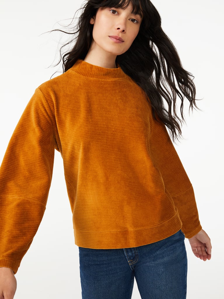 Free Assembly Women's Corduroy Knit Sweatshirt With Lantern Sleeves