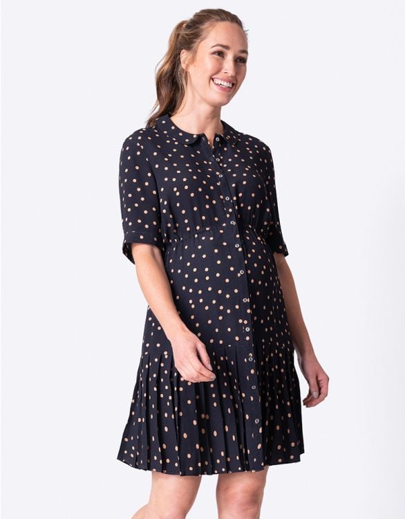 Polka Dot Button-Down Maternity Dress